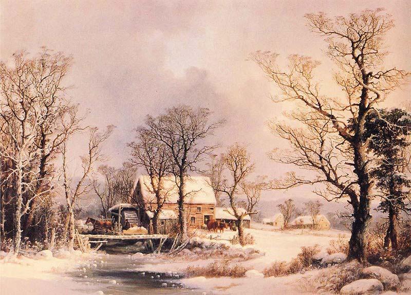 George Henry Durrie Winter in the Country, The Old Grist Mill oil painting image